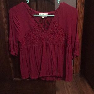 Burgundy shirt with lace on front